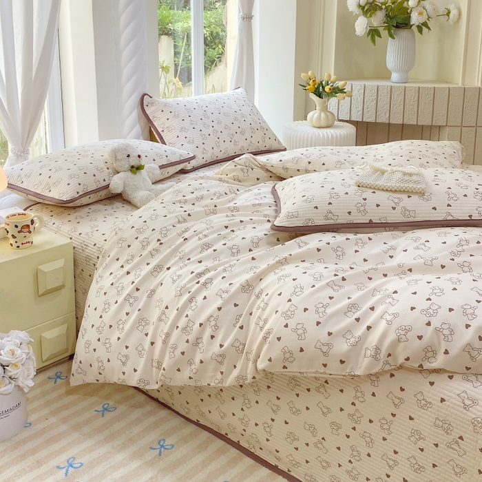 91家纺网 家纺一手货源 找家纺 （总）金丝兔 2025新款ins小清新亲肤斜纹纯棉四件套 印花全棉夹棉床盖四件套