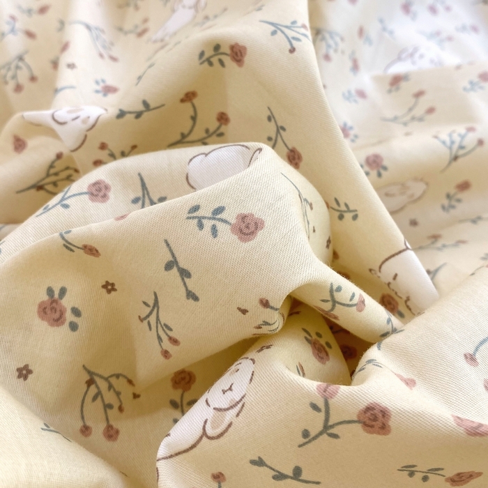 91家纺网 家纺一手货源 找家纺 金丝兔 2025新款ins小清新亲肤斜纹纯棉四件套 印花全棉夹棉床盖四件套 仙妮兔