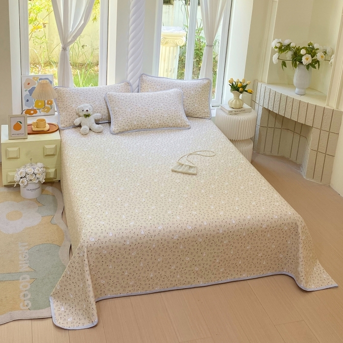 91家纺网 家纺一手货源 找家纺 金丝兔 2025新款ins小清新亲肤斜纹纯棉四件套 印花全棉夹棉床盖四件套 仙妮兔