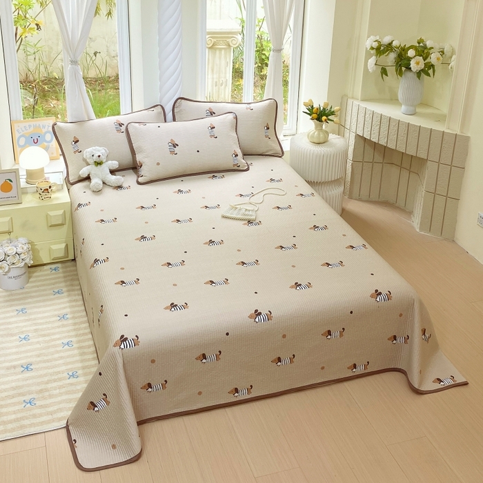 91家纺网 家纺一手货源 找家纺 金丝兔 2025新款ins小清新亲肤斜纹纯棉四件套 印花全棉夹棉床盖四件套 拉拉狗