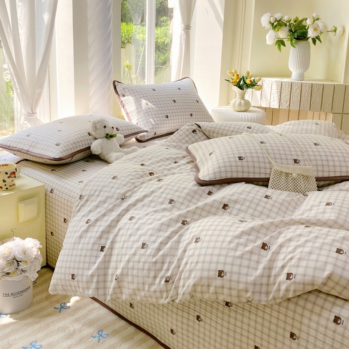 91家纺网 家纺一手货源 找家纺 （总）金丝兔 2025新款ins小清新亲肤斜纹纯棉四件套 印花全棉夹棉床盖四件套