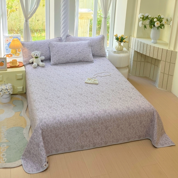 91家纺网 家纺一手货源 找家纺 金丝兔 2025新款ins小清新亲肤斜纹纯棉四件套 印花全棉夹棉床盖四件套 浮梦