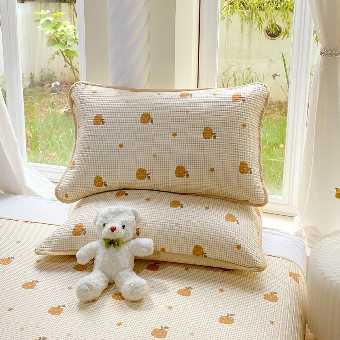 91家纺网 家纺一手货源 找家纺 金丝兔 2025新款ins小清新亲肤斜纹纯棉四件套 印花全棉夹棉床盖四件套 甜心南瓜