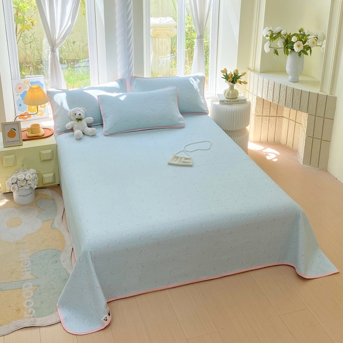 91家纺网 家纺一手货源 找家纺 金丝兔 2025新款ins小清新亲肤斜纹纯棉四件套 印花全棉夹棉床盖四件套 云兰香