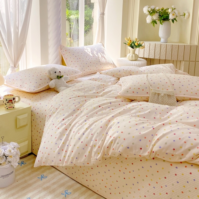 91家纺网 家纺一手货源 找家纺 （总）金丝兔 2025新款ins小清新亲肤斜纹纯棉四件套 印花全棉夹棉床盖四件套