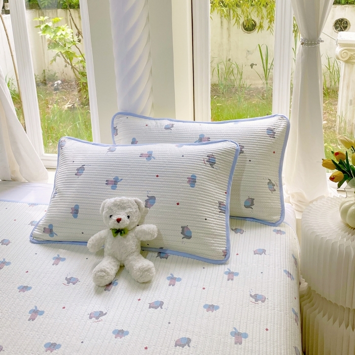 91家纺网 家纺一手货源 找家纺 金丝兔 2025新款小清新斜纹纯棉床盖 全棉夹棉床盖 床盖三件套 榻榻米抗盖绗缝加厚床单 波点大象