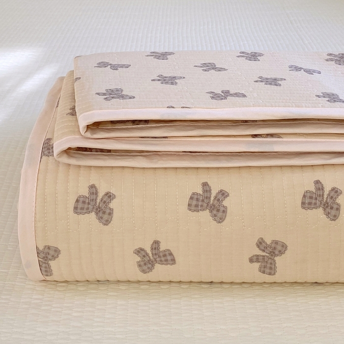 金丝兔 2025新款小清新斜纹纯棉床盖 全棉夹棉床盖 床盖三件套 榻榻米抗盖绗缝加厚床单 慕斯