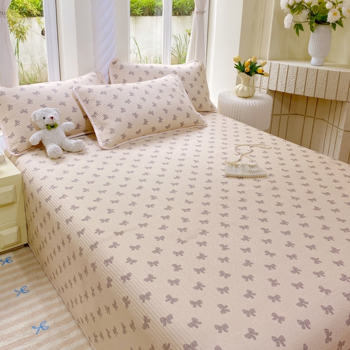 91家纺网 家纺一手货源 找家纺 金丝兔 2025新款小清新斜纹纯棉床盖 全棉夹棉床盖 床盖三件套 榻榻米抗盖绗缝加厚床单 慕斯