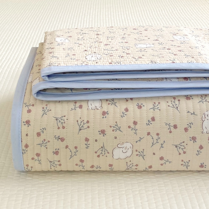 金丝兔 2025新款小清新斜纹纯棉床盖 全棉夹棉床盖 床盖三件套 榻榻米抗盖绗缝加厚床单 仙妮兔