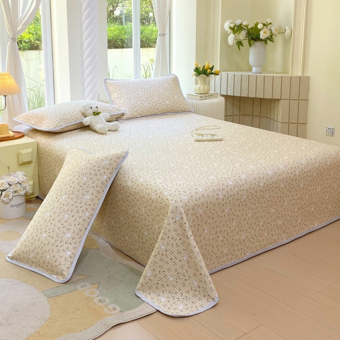 91家纺网 家纺一手货源 找家纺 金丝兔 2025新款小清新斜纹纯棉床盖 全棉夹棉床盖 床盖三件套 榻榻米抗盖绗缝加厚床单 仙妮兔