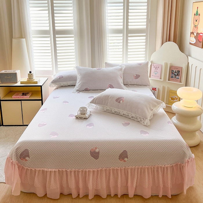 91家纺网 家纺一手货源 找家纺 网红馆（ck家纺）  2025新款简单爱 豆豆床盖三件套 草莓