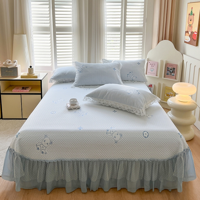 91家纺网 家纺一手货源 找家纺 网红馆（ck家纺）  2025新款简单爱 豆豆床盖三件套 呆熊蓝