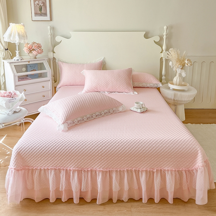 91家纺网 家纺一手货源 找家纺 网红馆（ck家纺）  2025新款简单爱 豆豆床盖三件套 粉玉