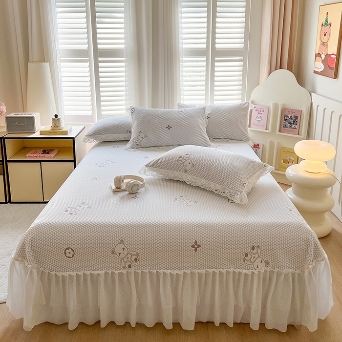 网红馆（ck家纺）  2025新款简单爱 豆豆床盖三件套 呆熊灰