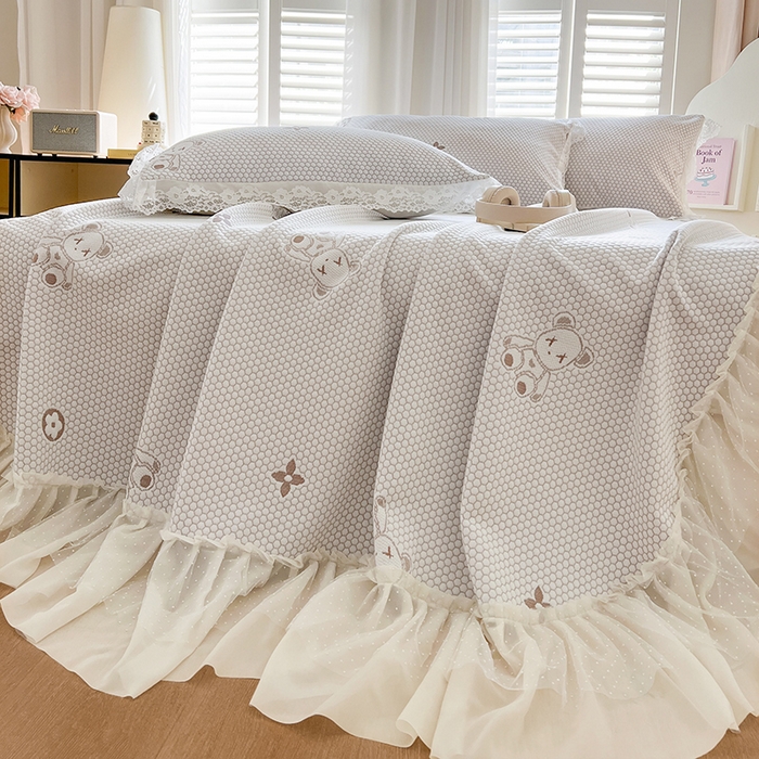 91家纺网 家纺一手货源 找家纺 网红馆（ck家纺）  2025新款简单爱 豆豆床盖三件套 呆熊灰