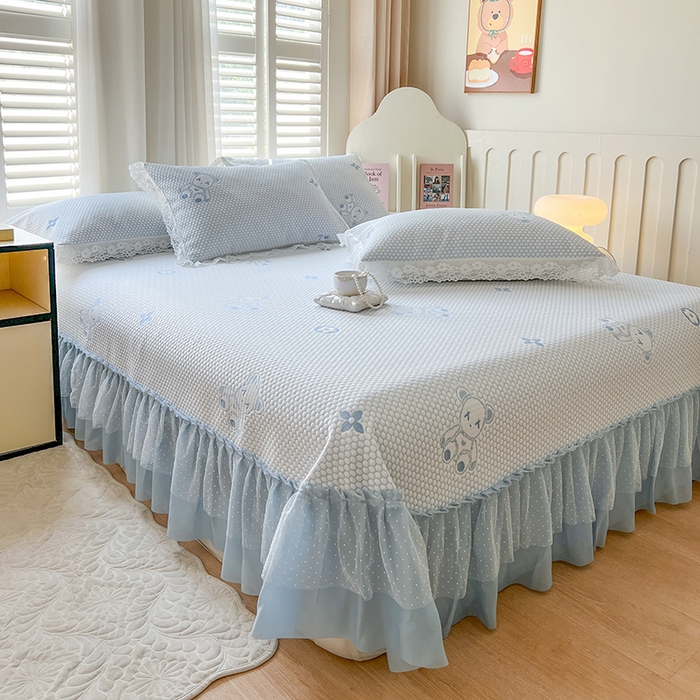 91家纺网 家纺一手货源 找家纺 网红馆（ck家纺）  2025新款简单爱 豆豆床盖三件套 呆熊蓝