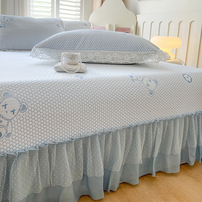 91家纺网 家纺一手货源 找家纺 网红馆（ck家纺）  2025新款简单爱 豆豆床盖三件套 呆熊蓝