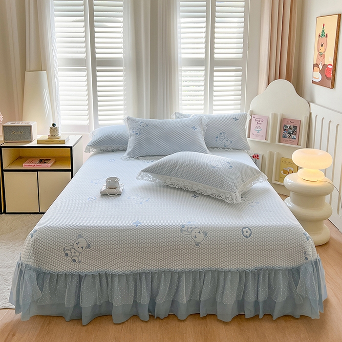 91家纺网 家纺一手货源 找家纺 网红馆（ck家纺）  2025新款简单爱 豆豆床盖三件套 呆熊蓝