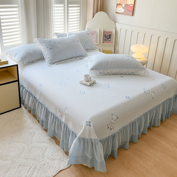 91家纺网 家纺一手货源 找家纺 网红馆（ck家纺）  2025新款简单爱 豆豆床盖三件套 呆熊蓝