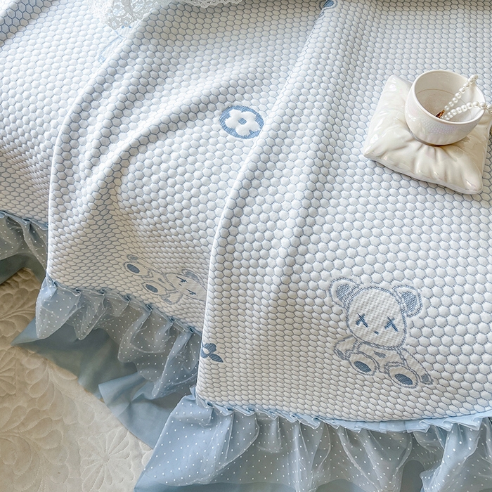 91家纺网 家纺一手货源 找家纺 网红馆（ck家纺）  2025新款简单爱 豆豆床盖三件套 呆熊蓝