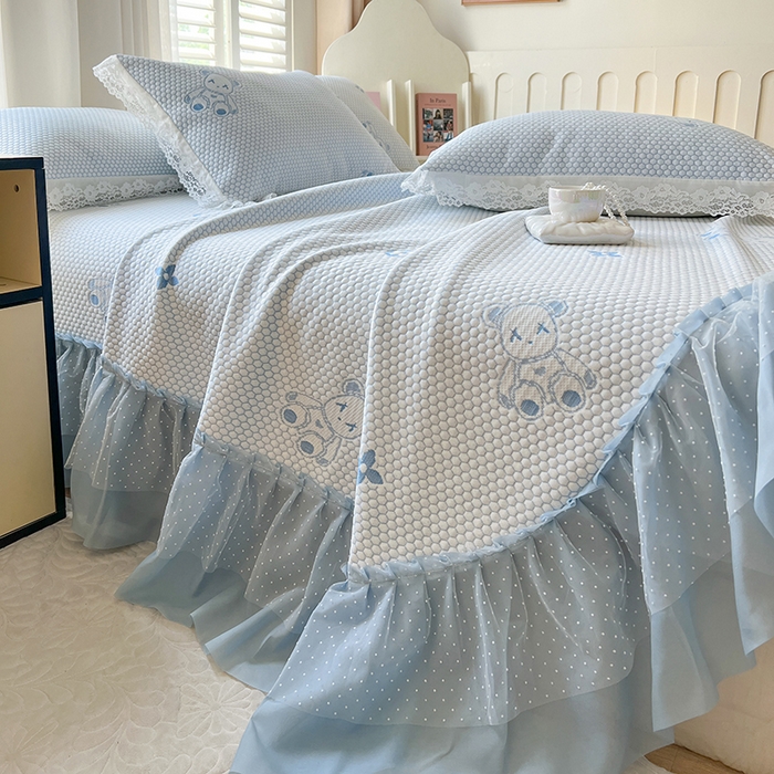 91家纺网 家纺一手货源 找家纺 网红馆（ck家纺）  2025新款简单爱 豆豆床盖三件套 呆熊蓝