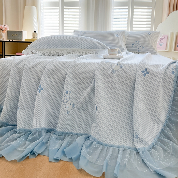 91家纺网 家纺一手货源 找家纺 网红馆（ck家纺）  2025新款简单爱 豆豆床盖三件套 呆熊蓝