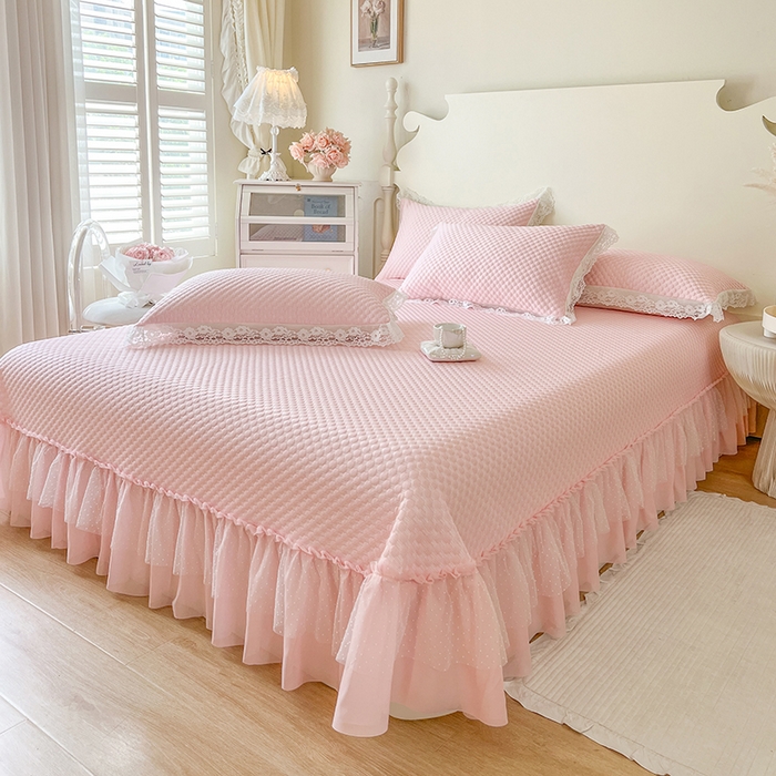 91家纺网 家纺一手货源 找家纺 网红馆（ck家纺）  2025新款简单爱 豆豆床盖三件套 粉玉