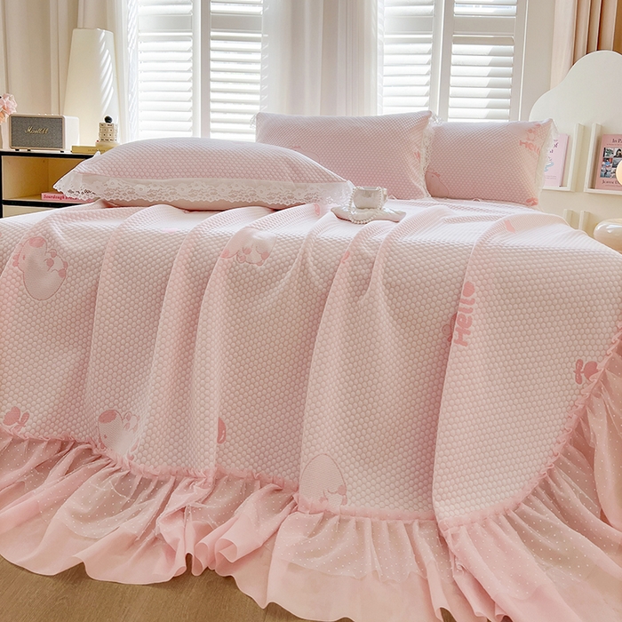 91家纺网 家纺一手货源 找家纺 网红馆（ck家纺）  2025新款简单爱 豆豆床盖三件套 卡皮粉