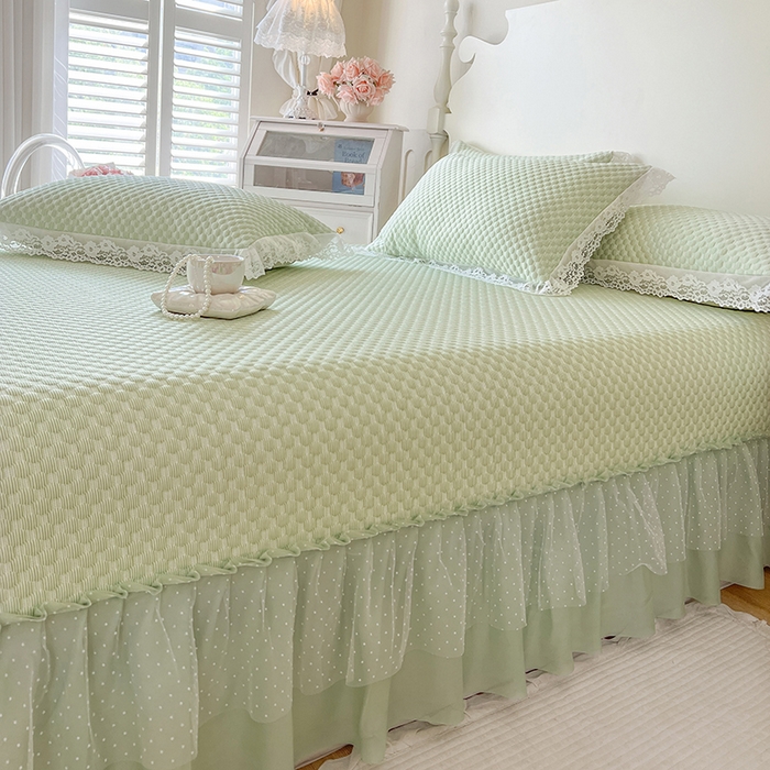 91家纺网 家纺一手货源 找家纺 网红馆（ck家纺）  2025新款简单爱 豆豆床盖三件套 水绿