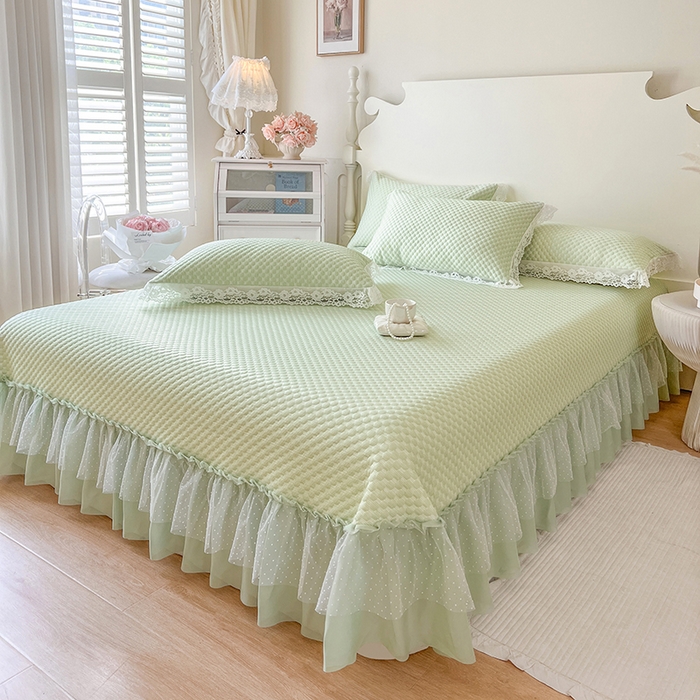 91家纺网 家纺一手货源 找家纺 网红馆（ck家纺）  2025新款简单爱 豆豆床盖三件套 水绿