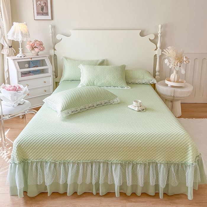 网红馆（ck家纺）  2025新款简单爱 豆豆床盖三件套 水绿