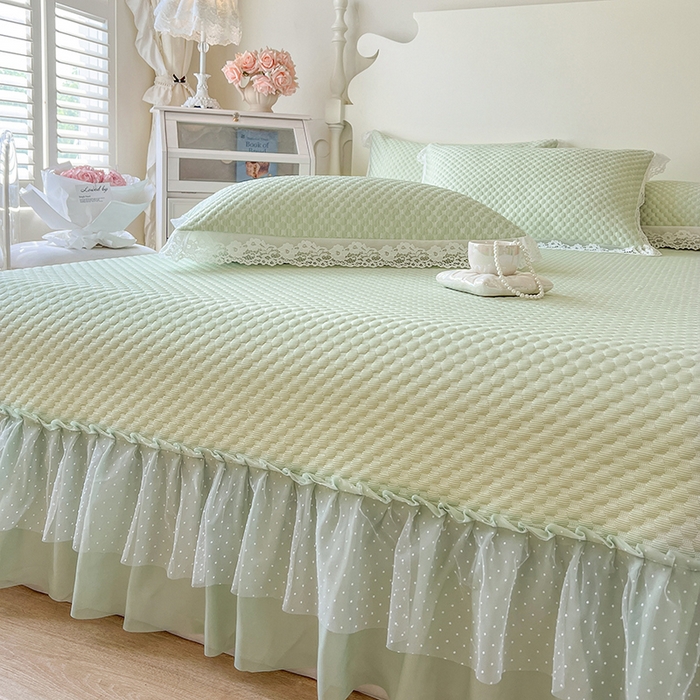 91家纺网 家纺一手货源 找家纺 网红馆（ck家纺）  2025新款简单爱 豆豆床盖三件套 水绿