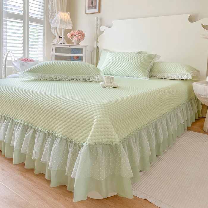 91家纺网 家纺一手货源 找家纺 网红馆（ck家纺）  2025新款简单爱 豆豆床盖三件套 水绿