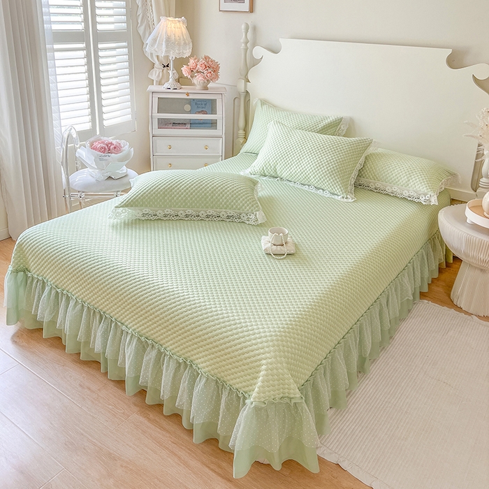 91家纺网 家纺一手货源 找家纺 网红馆（ck家纺）  2025新款简单爱 豆豆床盖三件套 水绿