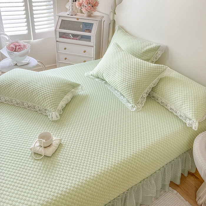 91家纺网 家纺一手货源 找家纺 网红馆（ck家纺）  2025新款简单爱 豆豆床盖三件套 水绿