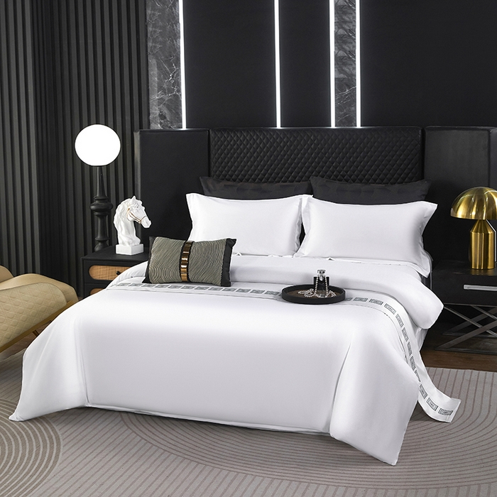 91家纺网 家纺一手货源 找家纺 （总） 2025年酒店布草 磨毛高仿棉星级酒店宾馆民宿磨毛纯白三件套四件套105克平纹款