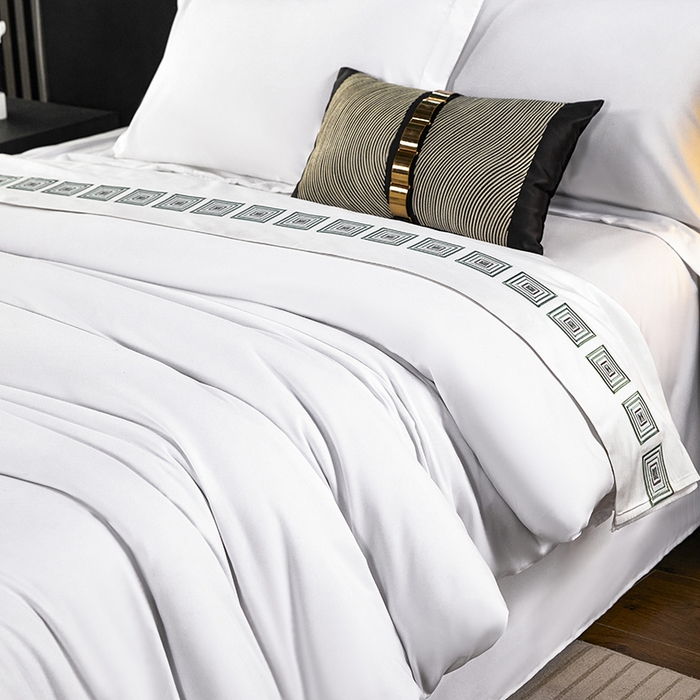 91家纺网 家纺一手货源 找家纺 （总） 2025年酒店布草 磨毛高仿棉星级酒店宾馆民宿磨毛纯白三件套四件套105克平纹款