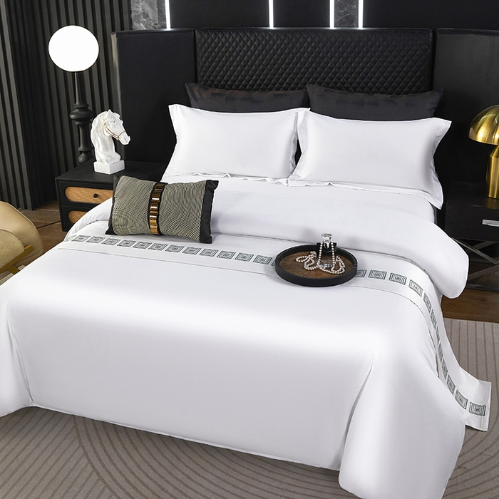 91家纺网 家纺一手货源 找家纺 （总） 2025年酒店布草 磨毛高仿棉星级酒店宾馆民宿磨毛纯白三件套四件套105克平纹款