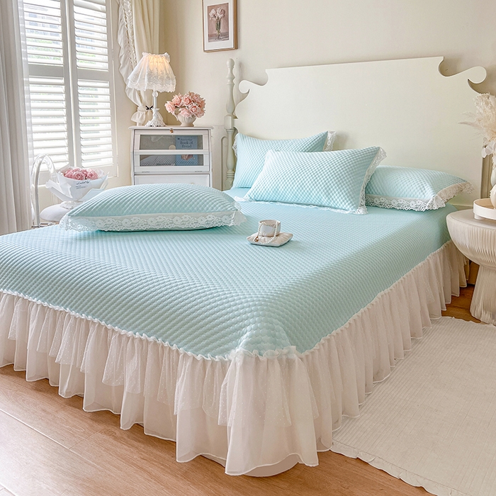 91家纺网 家纺一手货源 找家纺 网红馆（ck家纺）  2025新款简单爱 豆豆床盖三件套 云水蓝