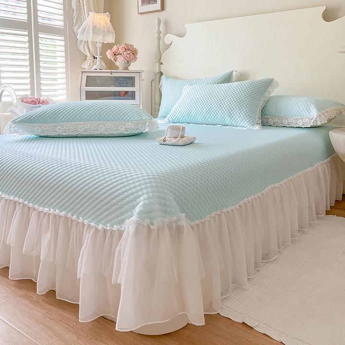 91家纺网 家纺一手货源 找家纺 网红馆（ck家纺）  2025新款简单爱 豆豆床盖三件套 云水蓝