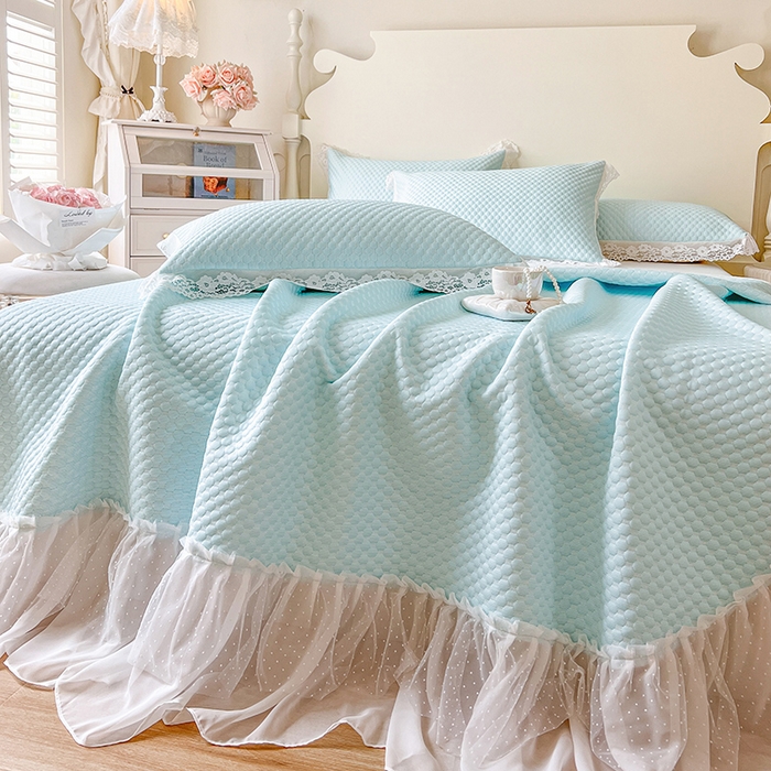 91家纺网 家纺一手货源 找家纺 网红馆（ck家纺）  2025新款简单爱 豆豆床盖三件套 云水蓝