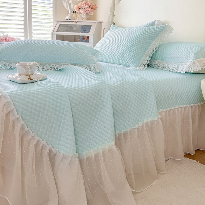 91家纺网 家纺一手货源 找家纺 网红馆（ck家纺）  2025新款简单爱 豆豆床盖三件套 云水蓝