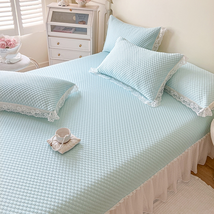 91家纺网 家纺一手货源 找家纺 网红馆（ck家纺）  2025新款简单爱 豆豆床盖三件套 云水蓝