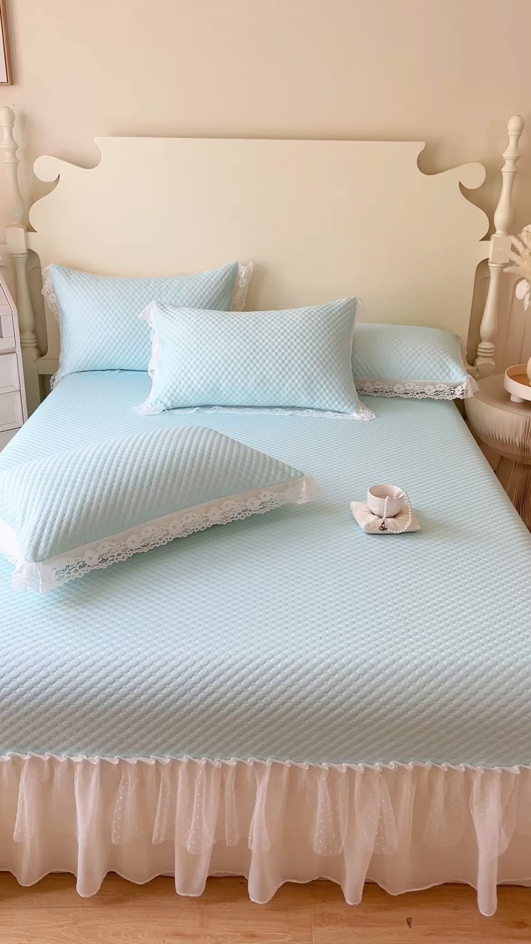 91家纺网 家纺一手货源 找家纺 网红馆（ck家纺）  2025新款简单爱 豆豆床盖三件套 云水蓝