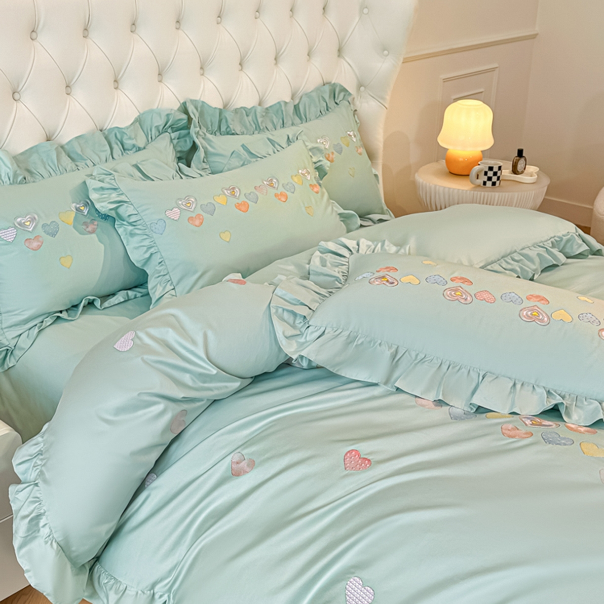 91家纺网 家纺一手货源 找家纺 魅都 2025新款100S全棉刺绣款四件套-心恋 飘蓝