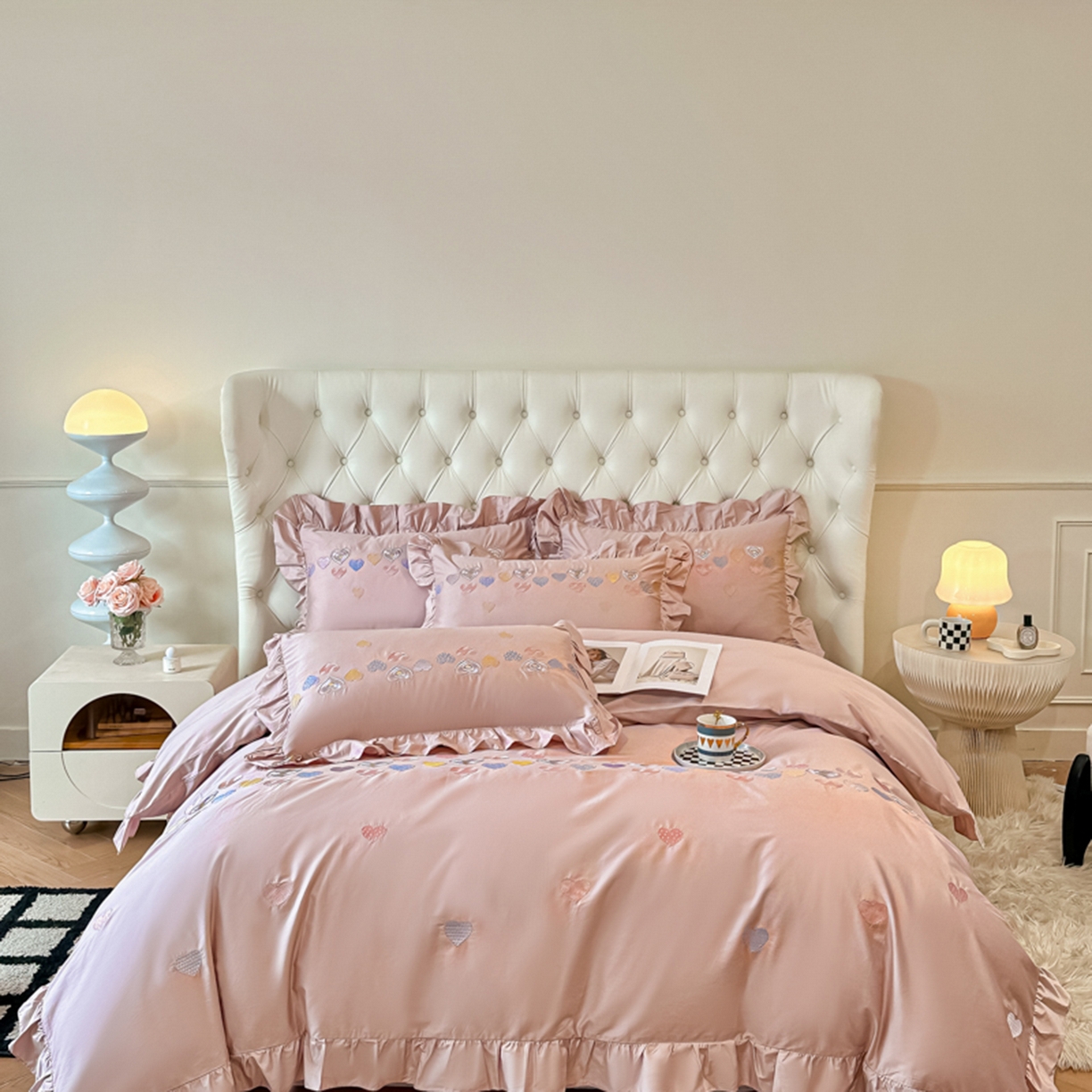 91家纺网 家纺一手货源 找家纺 魅都 2025新款100S全棉刺绣款四件套-心恋 浅紫