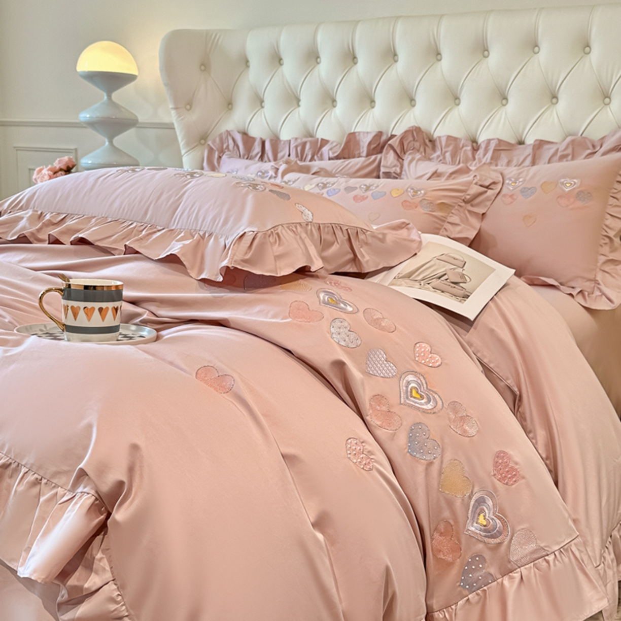 91家纺网 家纺一手货源 找家纺 魅都 2025新款100S全棉刺绣款四件套-心恋 浅紫