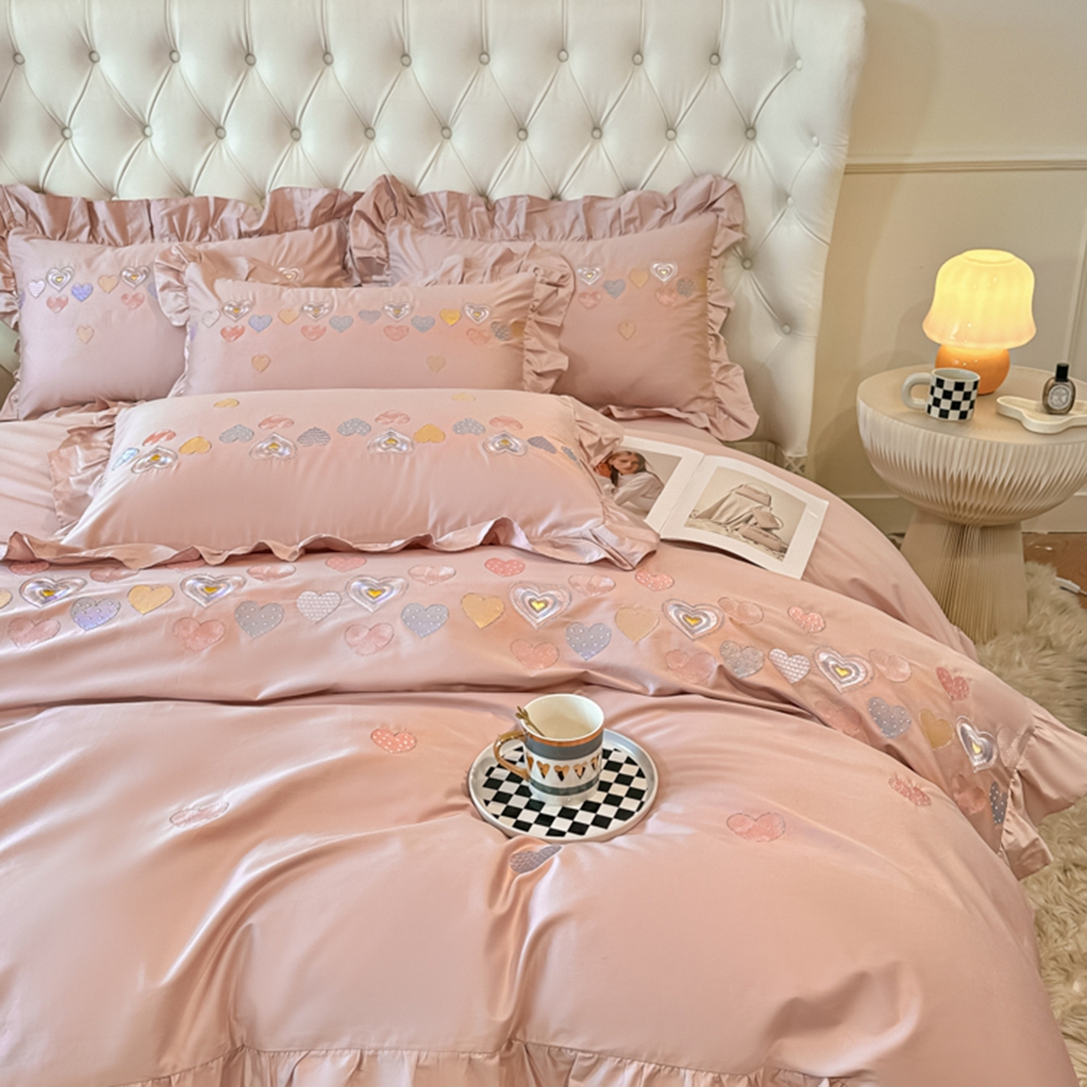 91家纺网 家纺一手货源 找家纺 魅都 2025新款100S全棉刺绣款四件套-心恋 浅紫