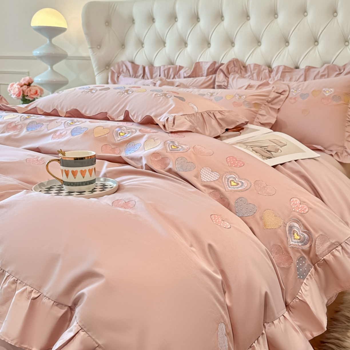 91家纺网 家纺一手货源 找家纺 魅都 2025新款100S全棉刺绣款四件套-心恋 浅紫