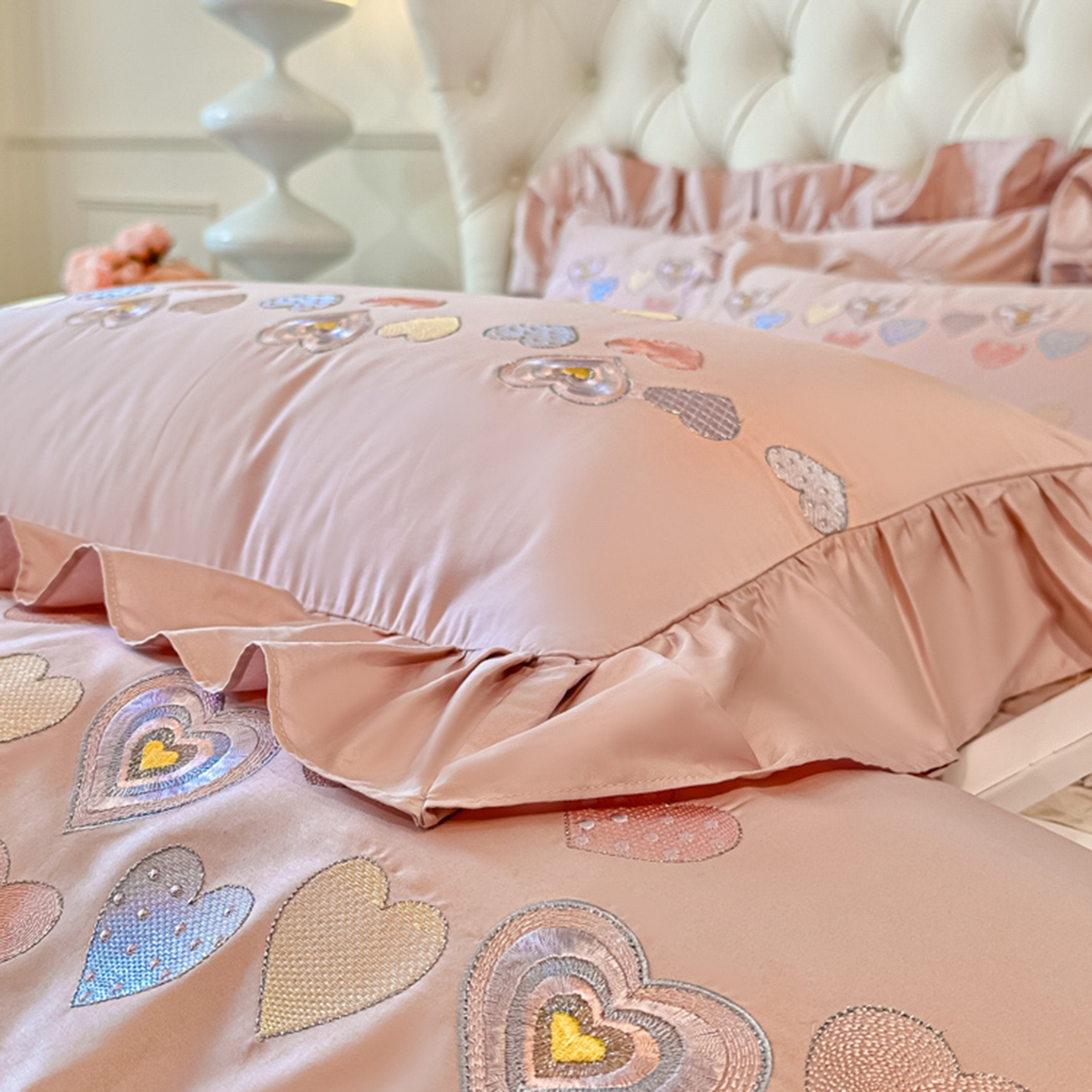 91家纺网 家纺一手货源 找家纺 魅都 2025新款100S全棉刺绣款四件套-心恋 浅紫